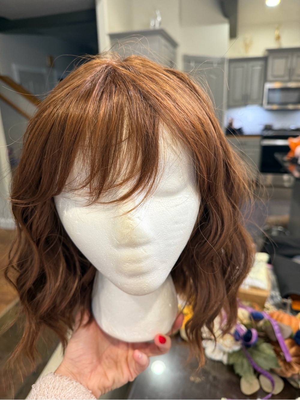 Women's Wavy Synthetic Wig with Fringe - Copper Brown